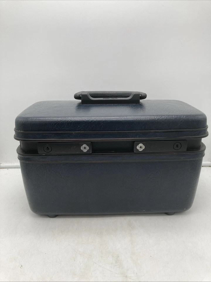 Samsonite CarryPak 46 Navy Blue Makeup Train Case w/ Mirror, 2 Keys, NO Tray - Image 2 of 4