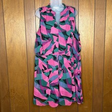 Nine West Dress Women XL Pink Green Drawstring Abstract Festival Y2K Bold Artsy