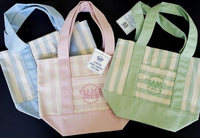 Lot Of 3 NWT Trader Joe's Pastel Stripe Mini Tote Bags 2026 Pink Blue Green
