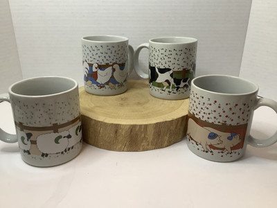 4 Farm Animal Mugs With Box Sheep chickens Cow Pig Coffee Cottage Core