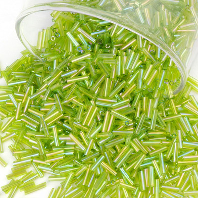 4000 Pcs Iridescent Light Green Glass Bugle Beads, 2 X 7 Mm Embroidery Beads, Sm