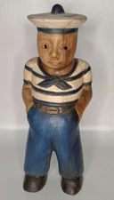 9.5" 390g VINTAGE HAND CARVED WOODEN SALIOR BOY.  50