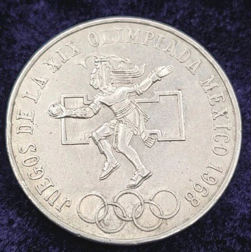 Historic 1968 Mexico Olympic  25 Pesos Silver Coin .720 Plata Mexico City Jd54