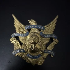 VINTAGE Staunton Military Academy large brass hat pin OLD