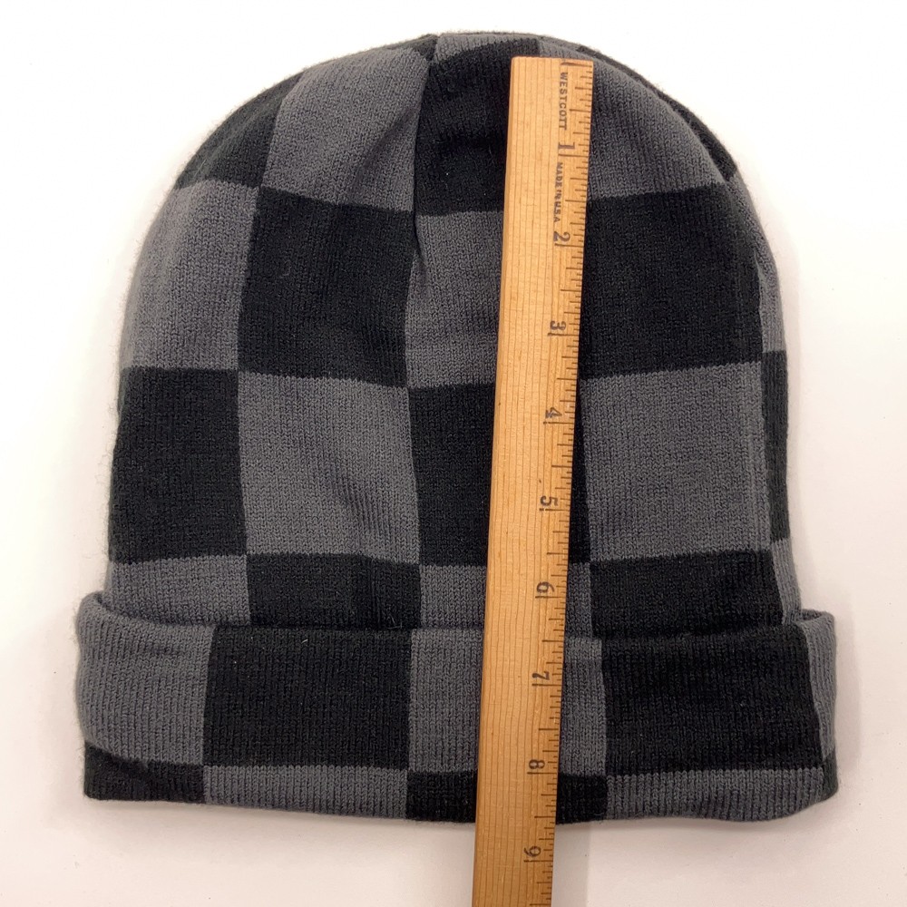 Black Gray Checkered Pattern Grid Winter Cuff Hat - image 6