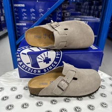 Birkenstock Boston Classic Taupe Suede Leather Unisex Shoes Narrow/Wide 37-45