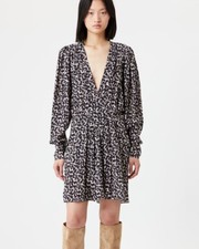 ISABEL MARANT ETOILE Arone Printed Mini Dress Ecru Black FR 44 US 12 Org 595