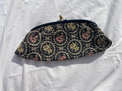 Vintage Alligator Marke Stoff Druckknopfverschluss Handtasche Blumen Gobelin Design um 1950