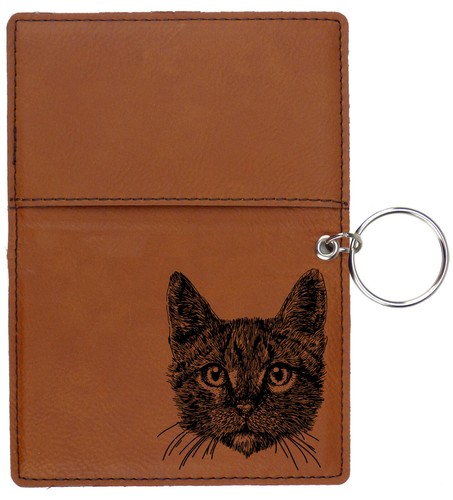 Tabby Cat Laser Engraved Leatherette Keychain Wallet - Picture 14 of 18