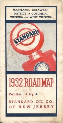 1932 STANDARD OIL Road Map VIRGINIA MARYLAND DELAWARE Airplane Landing Fields