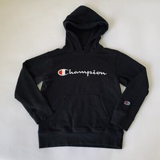 Champion Hoodie Youth S Black White Spell Out Logo Sweatshirt Long Sleeve Sport