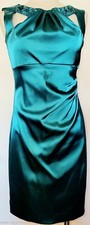 David Meister Teal Beaded Collar Fitted Sleeveless Dress Size 2