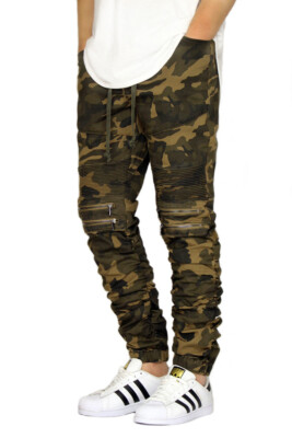 MEN'S TWILL SHIRRING DETAIL BIKER JOGGER PANTS S-5XL VICTORIOUS