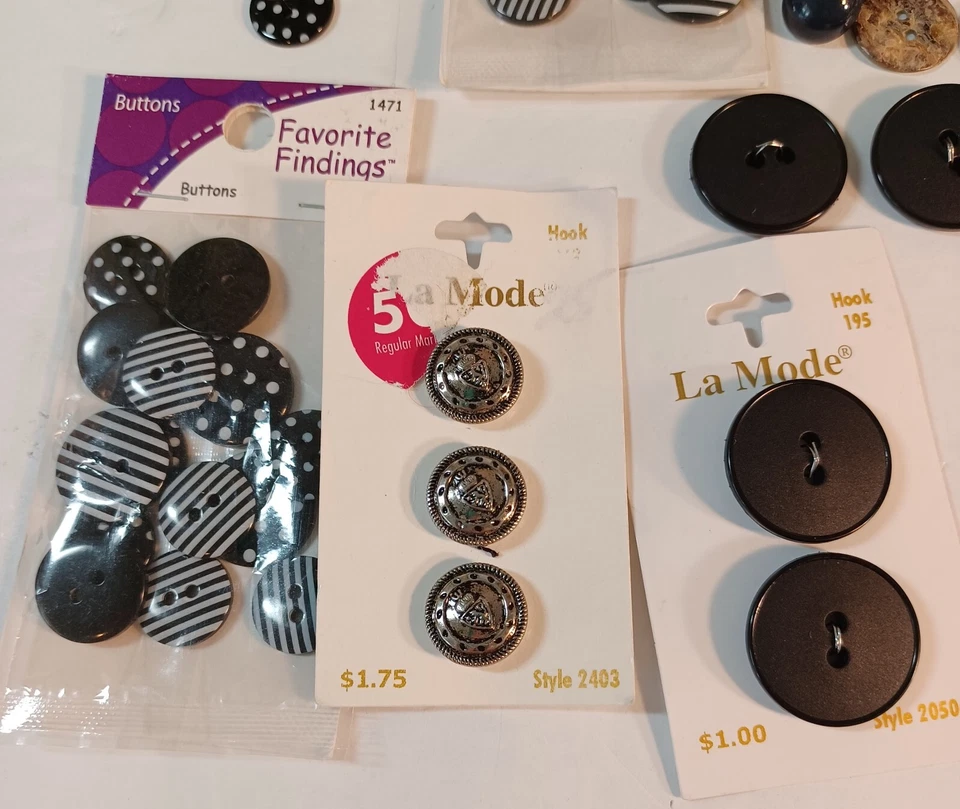 Lote 80+ Botones Surtidos De Colección Negro Polkadot Rayas Madreperla Plata Dorado  Foto 3 de 3