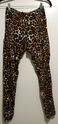 Womans Unbranded Leopard Leggings-Side Pockets-Medium-Wide Waste-Soft-Casual 