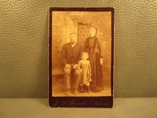 Victorian Antique Cabinet Card Photo of A Family, Father, Mother and Daughter