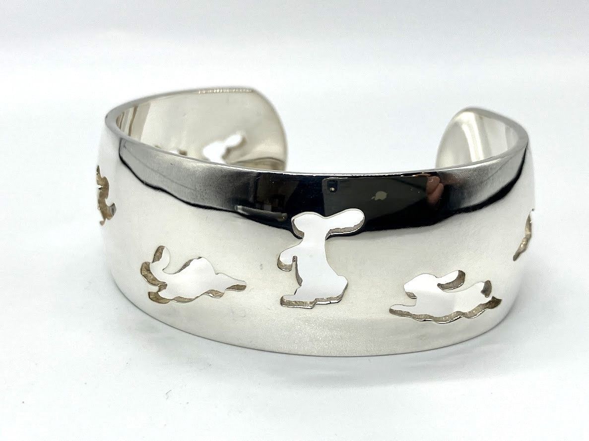 HERMES Rabbit Motif Bangle Bracelet Sterling Silver