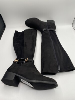 Karen Scott Women's Black Micro Stanell Buckled Riding Boots Size 5M NWOB