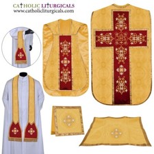 Set paramento e messa da violino casula romana gialla, ricamo IHS