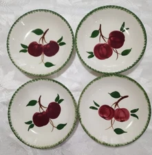Set 0f 4 Blue Ridge Quaker Apple Pattern 8" Flat Soup Bowls / Deep Plates