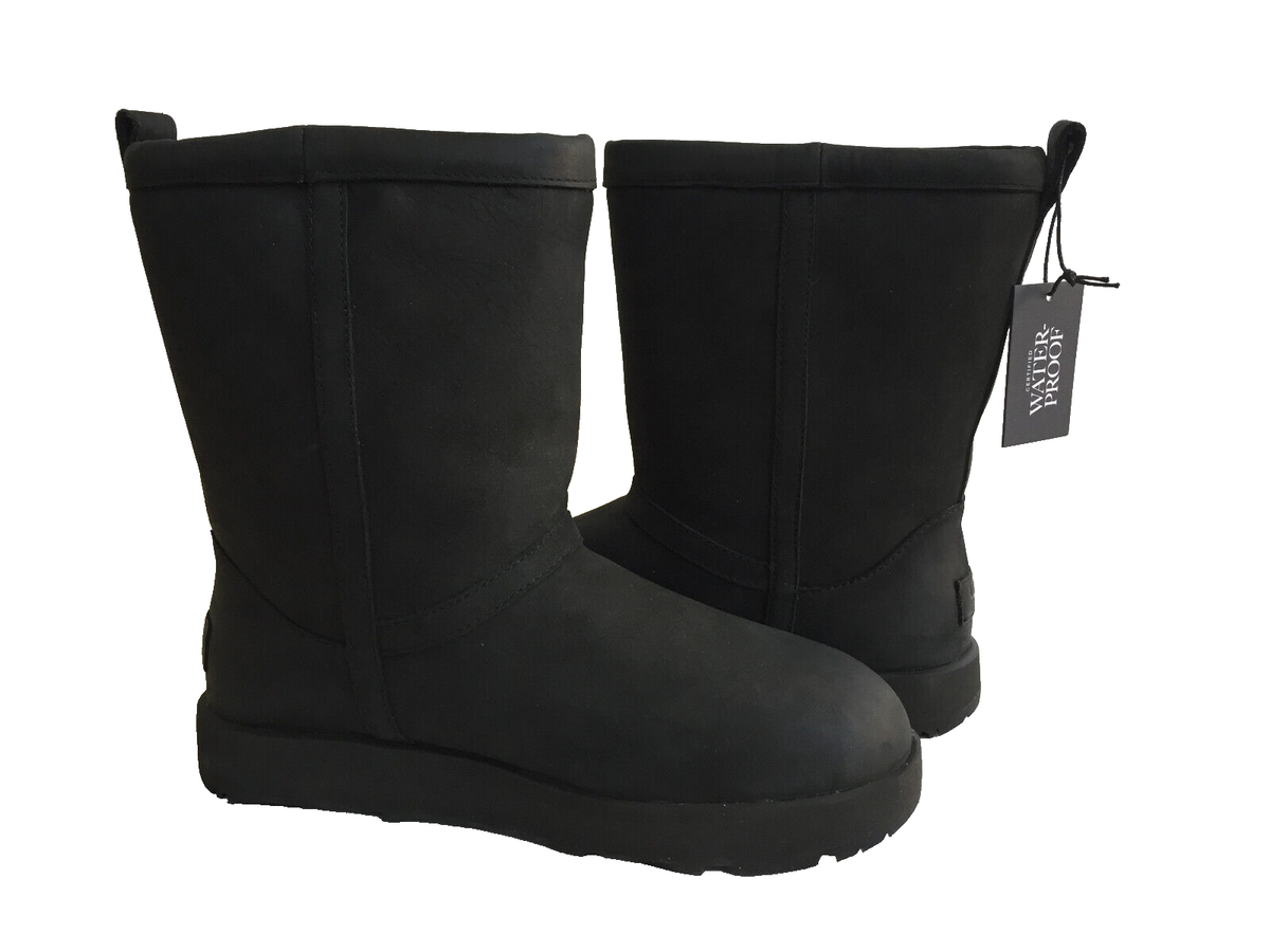 UGG CLASSIC SHORT LEATHER WATERPROOF BLACK BOOTS US EU