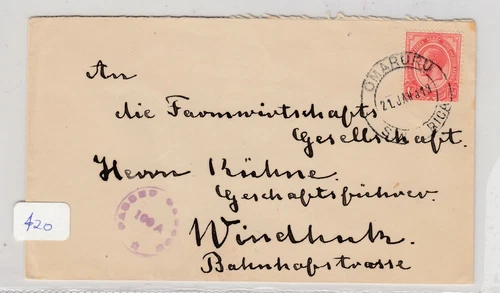 South Africa 1913 Omaruru Cover To Windhoek Postal History J5360