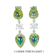 925 Sterling Silver Earrings Pear Black Opal Aquamarine Chrome Gemstone Jewelry