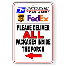 Deliver Packages Inside Porch Arrow Left Sign Or Decal 6 Sizes mail delivery