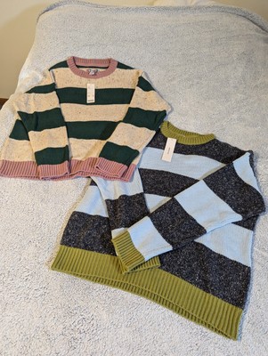 Urban Outfitters Bar Stripe Crew Neck Knit Comfy Pullover Trim Sweater Size M
