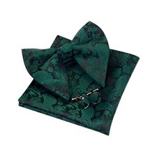Fashion New Paisley Adjustable Pre-tied Big Bow Tie and Pocket Black/Green