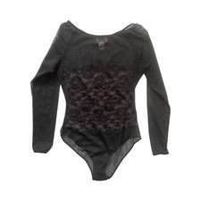 Vtg Victoria Secret Gold Label Black Sheer Bodysuit Mesh Gold Sz M Mob Wife