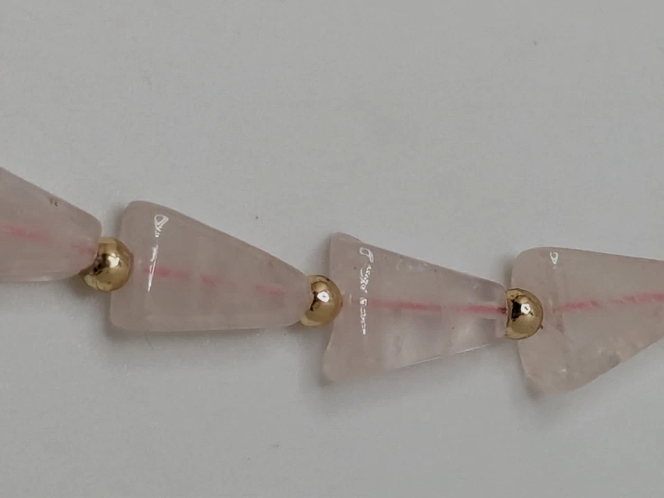 Collar de cuentas de cuarzo rosa con piedras preciosas triángulo años 50 vintage 17" Foto 4 de 4