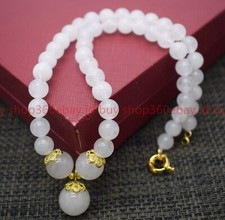 Pretty Natural 8mm White Jade Gemstone Round Beads Pendant Necklace 16-24in