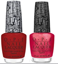 OPI Nail Lacquer Red Shatter E55 and Pink Shatter E58. Pack of 2 Bottles