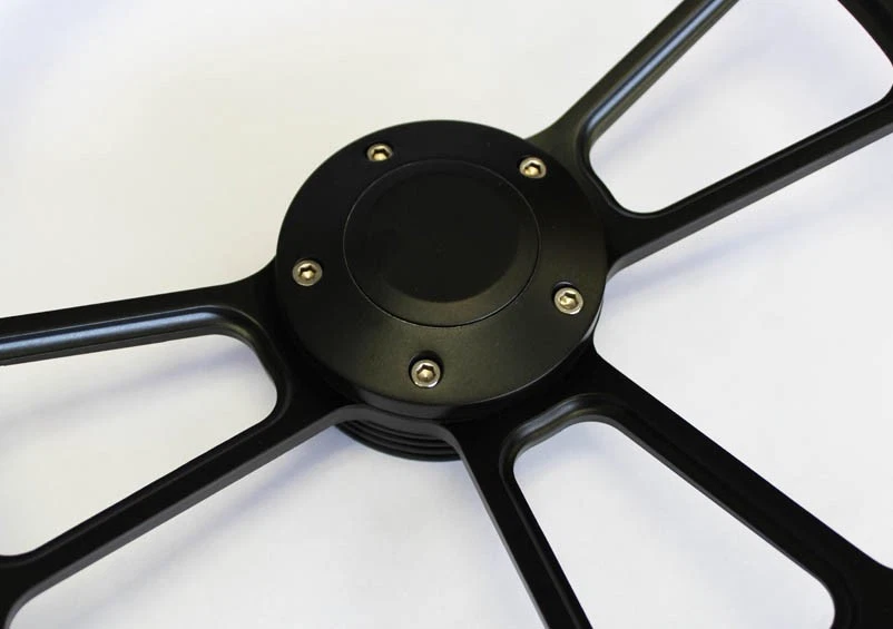 Volante Bronco F100 F150 F250 F350 14" madera de caoba sobre radios negros Foto 2 de 4