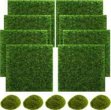 13PCS Fairy Artificial Grass, 8Pack Life-Like Garden Lawn with 5Pcs Artificia...