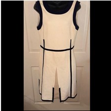 Tory Burch Beige & Navy Addis Dress Sleeveless Trim Knit M or 8/10