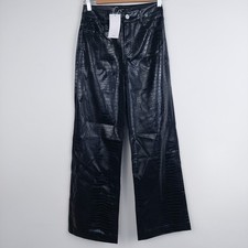 MANGO Faux Leather Textured Womens Black Straight Pockets Size 6 Black Trousers