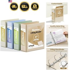 3 Ring Binder 3 Inch 4 Pack, Clear View Binder Three Ring PVC-Free Fit 8.5x11...