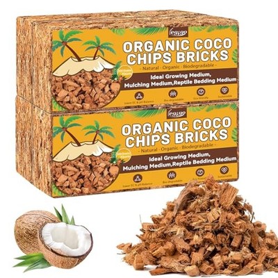  Coco Coir Chips for Plants- 4.4 LB 100% Organic Coconut Chips Brick 4 Pack
