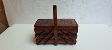 Scatola da cucito in Vero legno per kit da cucito, scatola fisarmonica Vintage