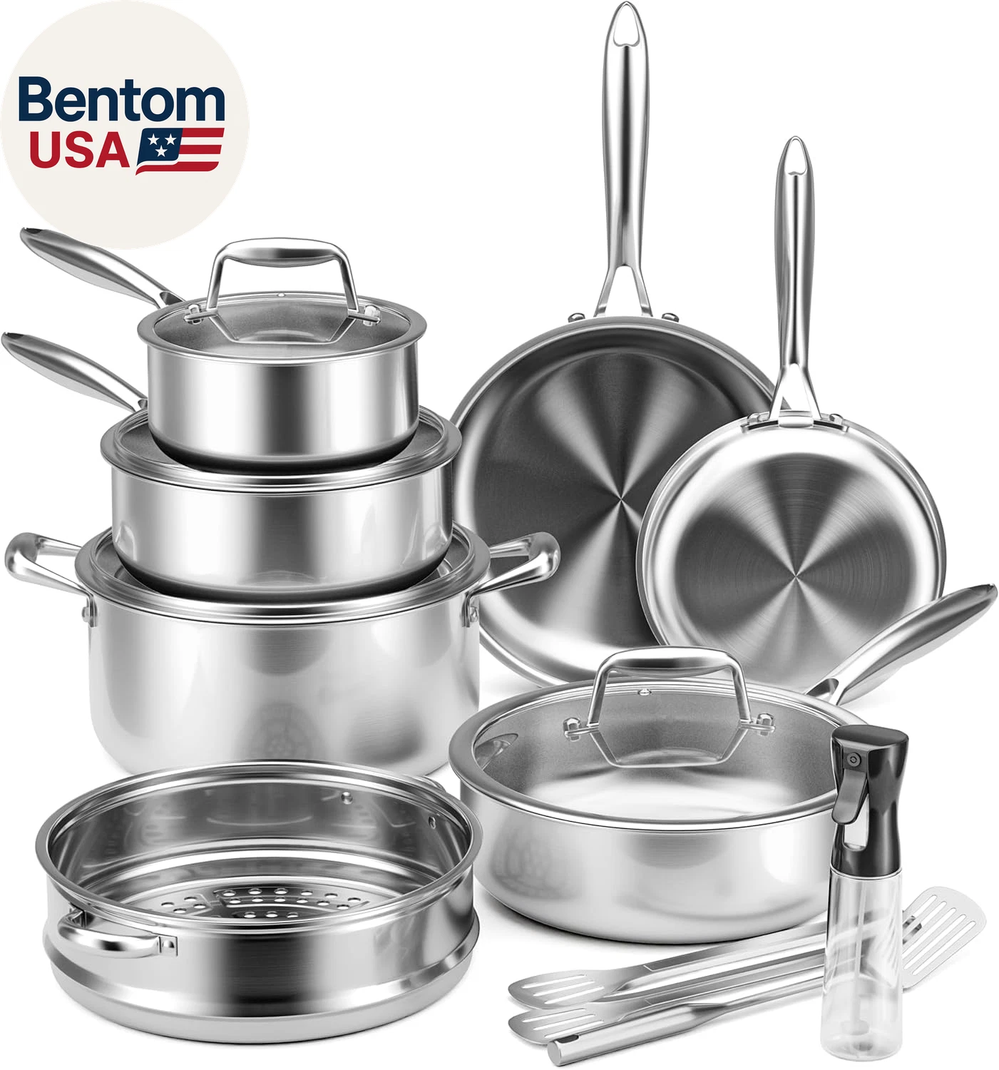 Stainless Steel Cookware Set - Tri-Ply Stainless Pots and Pans Set with Steamer
Opens in a new windo