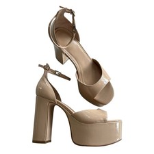 Guess Womens 9 Tan Natural Selima Ankle Strap Open Toe Two Piece Platform Heels
