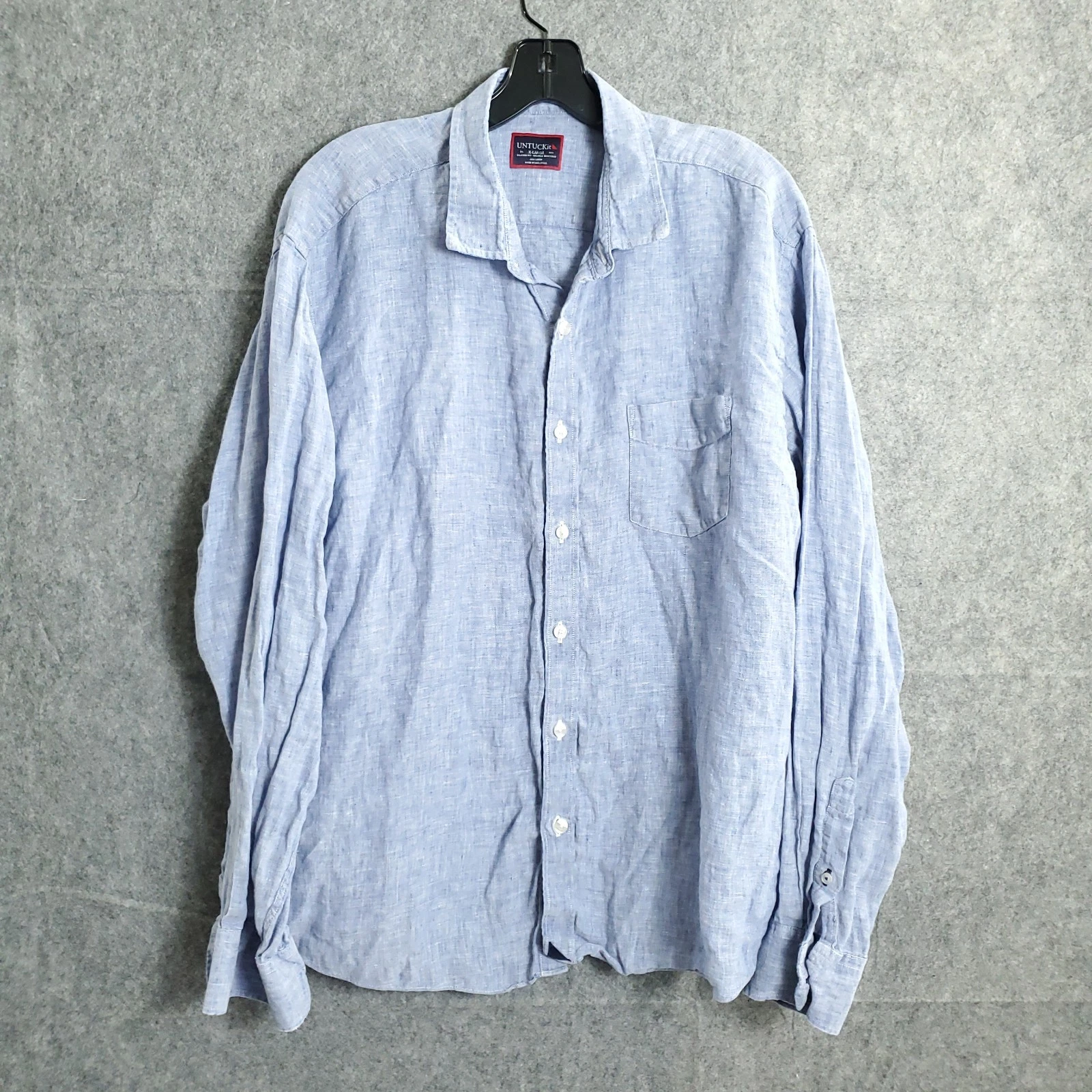 UNTUCKit Linen Shirt Men's XL Blue Long Sleeve Button Up Casual Summer Wrinkle