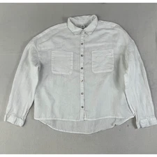 Rachel Zoe Shirt Women's Size L 100% Linen White Long Sleeve Button Down