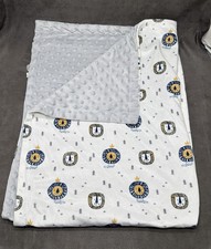 Baby Luxe Lion White Gray Minky Raised Dot Blanket