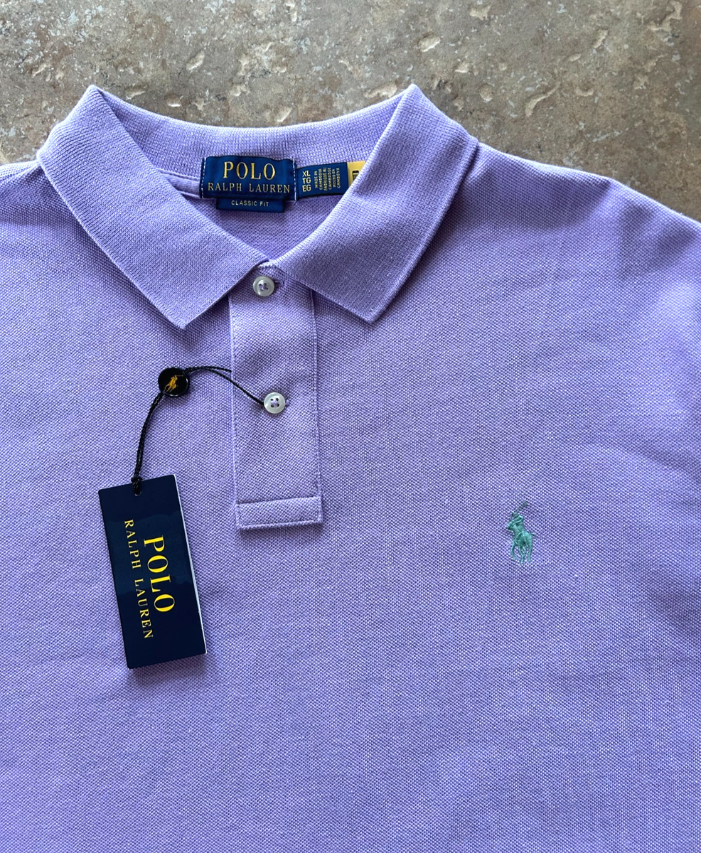 【Ritsu】Polo by Ralph Lauren ポロシャツ XL Polo Ralph Lauren Mesh Polo Shirt XXL Classic Fit Purple w/Mint