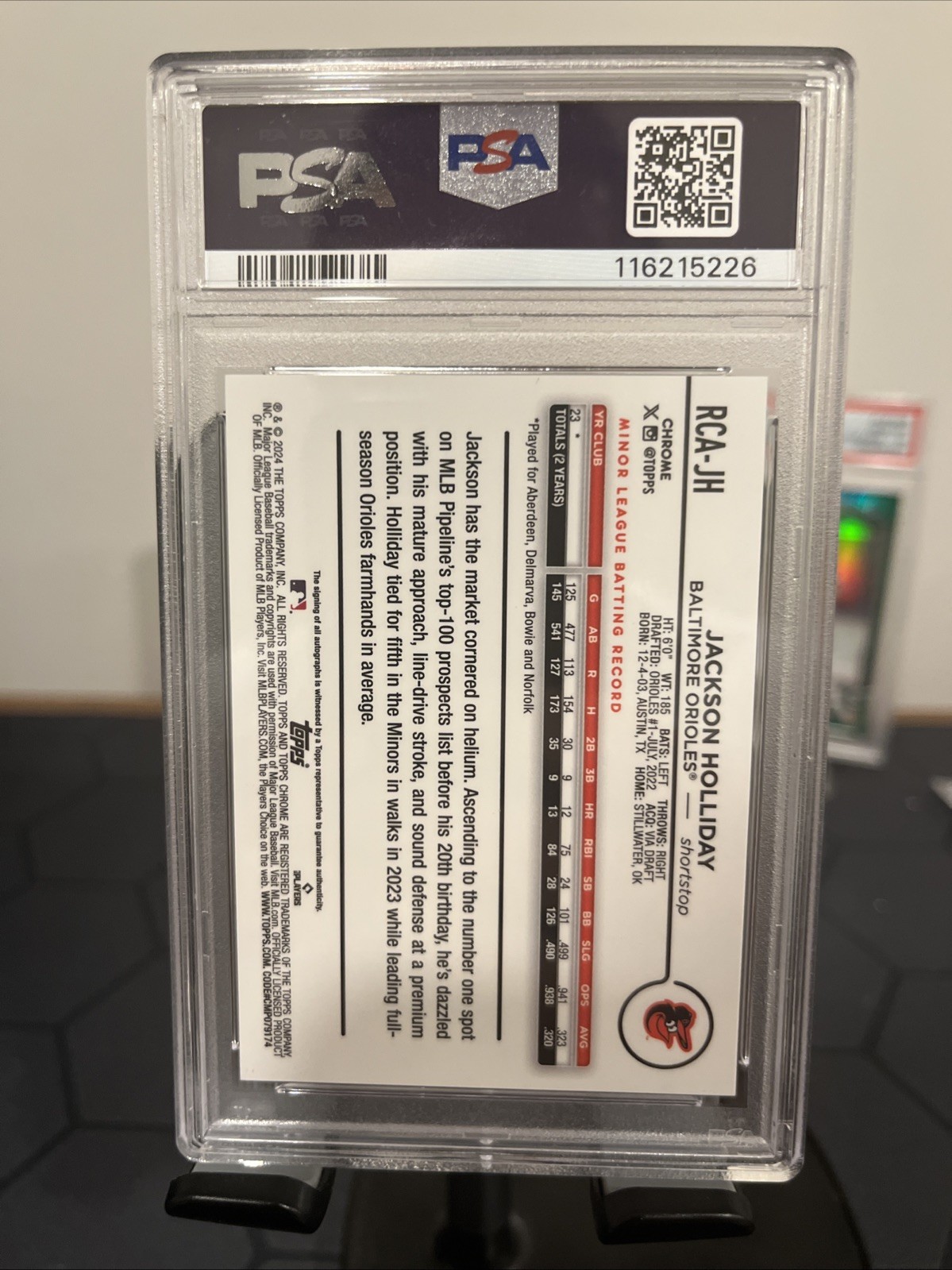Jackson Holliday Rookie Green Logofractor Auto /99 PSA 10 Topps Chrome view 6