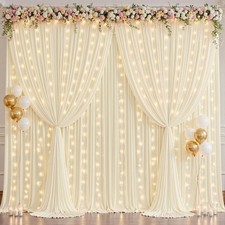 10x10ft Ivory Backdrop Curtains With Lights String 2 Panels Photo Drapes