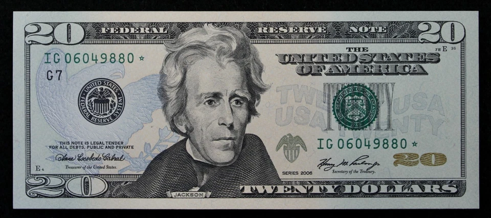 ENGRAVING ERROR $20 2006 Gem CU Star Federal Reserve Notes IG06049879*-80* - Image 3 of 4